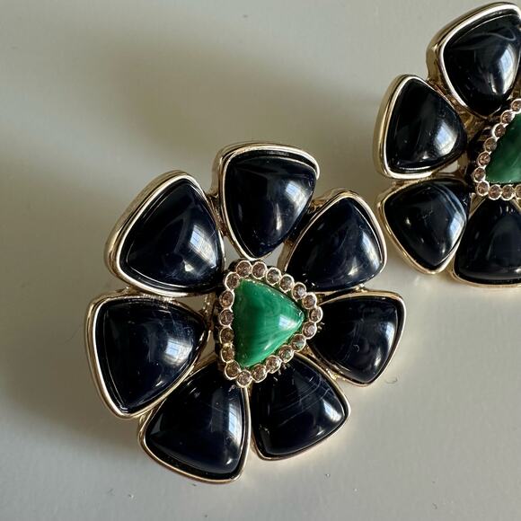 Banana Republic Floral Navy Turquoise Gold Tone Statement Earring - Picture 3 of 6